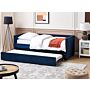 Trundle Bed Blue Fabric Upholstery Eu Single Size Guest Underbed Nailhead Trim