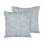 Set Of 2 Garden Cushions Grey And Blue Polyester Square 45 Cm 3d Effect Geometric Pattern