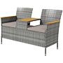 Outsunny Two-seat Rattan Loveseat, With Wood-top Middle Table - Grey