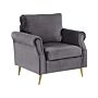 Armchair Dark Grey Velvet Fabric Upholstery Gold Metal Legs Removable Seat And Back Cushions