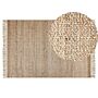 Area Rug Beige Jute 140 X 200 Cm Rectangular With Tassels Geometric Pattern Handwoven