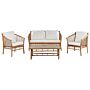 Garden Sofa Set Bamboo Wood White Cushions 4 Seater Modern Design Outdoor Conversation Set