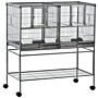 Pawhut Double Rolling Metal Bird Cage Parrot Cage With Removable Metal Tray, Storage Shelf, Wood Perch, And Food Container