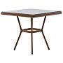 Garden Dining Table Dark Wood Aluminium Frame 80 X 80 Cm Tempered Glass Top Beliani