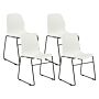 Set Of 4 Dining Chairs White Stackable Armless Leg Caps Plastic Black Steel Legs Conference Chair