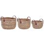 Set Of 3 Storage Baskets Natural Seagrass With Pu Leather Handles