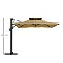 Outsunny Garden Parasol, 3(m) Cantilever Parasol With Hydraulic Mechanism, Dual Vented Top, 8 Ribs, Cross Base, Khaki