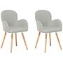 Set Of 2 Dining Chairs Light Grey Fabric Upholstery Light Wood Legs Modern Eclectic Style