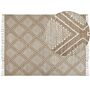 Rug Off-white Beige Cotton Wool 160 X 230 Cm Geometric Pattern Runes Tribal Tassels Oriental