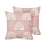 Set Of 2 Scatter Cushions Pink Cotton 45 X 45 Cm Throw Pillow Embroidered Rainbow Pattern