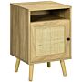 Homcom Bedside Table With Rattan Element, Side End Table With Shelf And Cupboard, 39cmx35cmx60cm, Natural