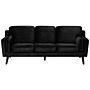 Sofa Black 3 Seater Velvet Wooden Legs Classic