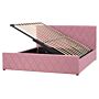 Storage Bed Pink Velvet Upholstery Eu King Size 5ft3 With Slatted Base Diamond-tufted Headboard