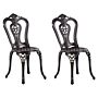 Set Of 2 Garden Chairs Brown Aluminium Armless Bistro Dining Vintage Pattern Metal