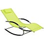 Rocking Sun Lounger Lime Green Steel Runners Fabric Sling With Head Cushion