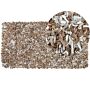 Area Rug Carpet Brown And Grey Genuine Leather Shaggy Hand Woven Rectangular 80 X 150 Cm