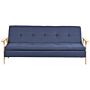 Sofa Bed Blue Fabric Upholstered 3 Seater Click Clack Bed Wooden Frame And Armrests