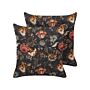 Set Of 2 Decorative Cushions Multicolour Cotton 45 X 45 Cm Velvet Flower Motif Modern Glamour Decor