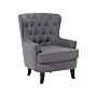 Armchair Wingback Chair Dark Grey Button Tufted Back Black Legs Nailhead Trim Elegant Chesterfield Style