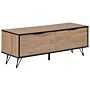 Tv Stand Light Wood Particle Board Metal Legs For Up To 55ʺ Tv Modern Media Unit With 2 Cabinets Cable Management