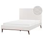 Eu Double Bed Off-white Velvet Fabric 4ft6 Upholstered Frame Headboard Honeycomb Quilted