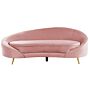 Sofa Pastel Pink Velvet Glamour Curved Retro Styled 3 Seater With Gold Metallic Legs Beliani