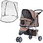 Pawhut Dog Stroller With Cover For Small Miniature Dogs, Folding Cat Pram Dog Pushchair With Cup Holder, Storage Basket, Reflective Strips, Brown