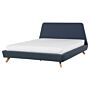 Bed Frame Blue Fabric Upholstery Light Wood Legs King Size 5ft3