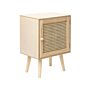 Bedside Table Light Wood Mdf Veneer With Rattan Front Drawer Boho Style Nighstand