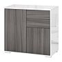 Homcom Modern Stylish Freestanding Push-open Design Cabinet With 2 Drawer, 2 Door Cabinet, 2 Part Inner Space Light Grey And White