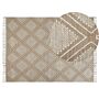 Rug Off-white Beige Cotton Wool 140 X 200 Cm Geometric Pattern Runes Tribal Tassels Oriental