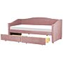 Daybed Pink Eu Single Size Polyester Upholstery Slatted Frame Eucalyptus Wood Plywood Drawers