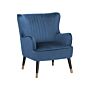 Wingback Chair Blue Velvet Upholstered Black Legs Channel Back Glamorous Design