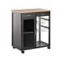 Kitchen Trolley Black Pine Wood 2 Drawers 1 Cabinet 2 Racks Castors