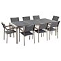 Garden Dining Set Grey With Flamed Granite Table Top 8 Seats 220 X 100 Cm Beliani