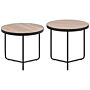 Set Of 2 Coffee Tables Light Wood Tabletop Black Metal Legs Round Small And Medium Living Room Furniture Beliani