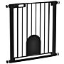 Pawhut 75-82 Cm Pet Safety Gate Barrier, Stair Pressure Fit, W/ Small Door, Auto Close, Double Locking, For Doorways, Hallways, Black