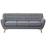 3 Seater Sofa Light Grey Upholstered Tufted Back Thickly Padded Light Wood Legs