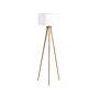 Floor Lamp White With Light Wooden Frame 140 Cm Fabric Drum Shade Tripod