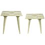 Set Of 2 Nesting Side Tables Green And Gold Distressed Mango Wood Square Modern End Side Tables