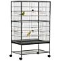 Pawhut Large Bird Cage Budgie Cage For Finch Canaries Parakeet With Rolling Stand, Slide-out Tray, Storage Shelf, Food Containers, Dark Grey