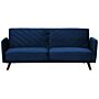 Sofa Bed Navy Blue Velvet Fabric 3 Seater Wooden Legs Track Arm