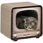 Pawhut 2 In 1 Tv Shape Cat Scratching Board House With Catnip, For Indoor Cats, Brown