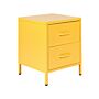 Bedside Table Yellow Steel Nightstand Industrial Design 2 Drawers Bedroom Storage Furniture