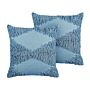 Set Of 2 Decorative Cushions Blue Cotton 45 X 45 Cm Geometric Pattern