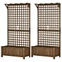 Outsunny 2 Pcs Raised Bed With Drainage Holes, Wood Planter With Trellis For Climbing Plants To Grow Vegetables, Flowers, Brown