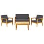 Garden Conversation Set Light Acacia Wood With Grey Cushions Sofa With Armchairs And Coffee Table