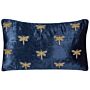 Decorative Cushion Navy Blue Velvet 30 X 50 Cm Animal Pattern Dragonfly Motif Modern Glamour Pillow