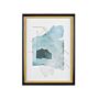 Framed Wall Print Blue And Gold Paper Watercolour Aquarelle Effect 30 X 40 Cm