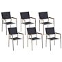 Set Of 6 Garden Dining Chairs Black And Silver Textile Seat Stainless Steel Legs Stackable Outdoor Resistances